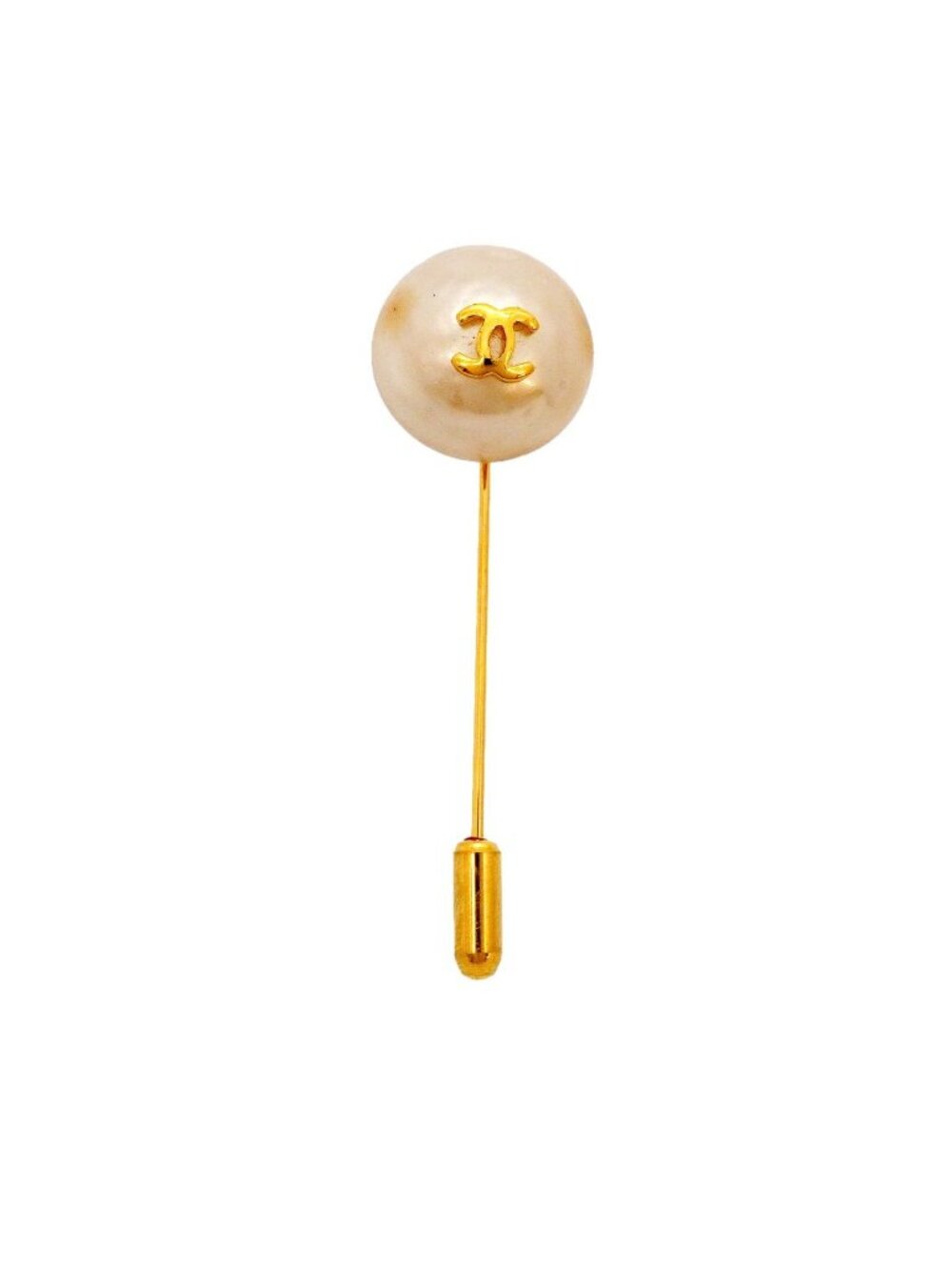 Chanel Pin Brooch Vintage CC Logo Gold Plated Faux Pearl